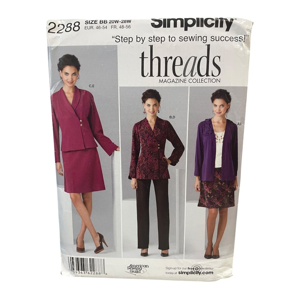 Simplicity 2288 Misses Jacket Pants Skirt Cardigan Size 20W-28W UNCUT FF
